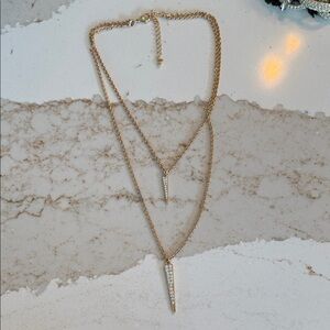 Park Lane Gold Layered Necklace with Crystal Pendants